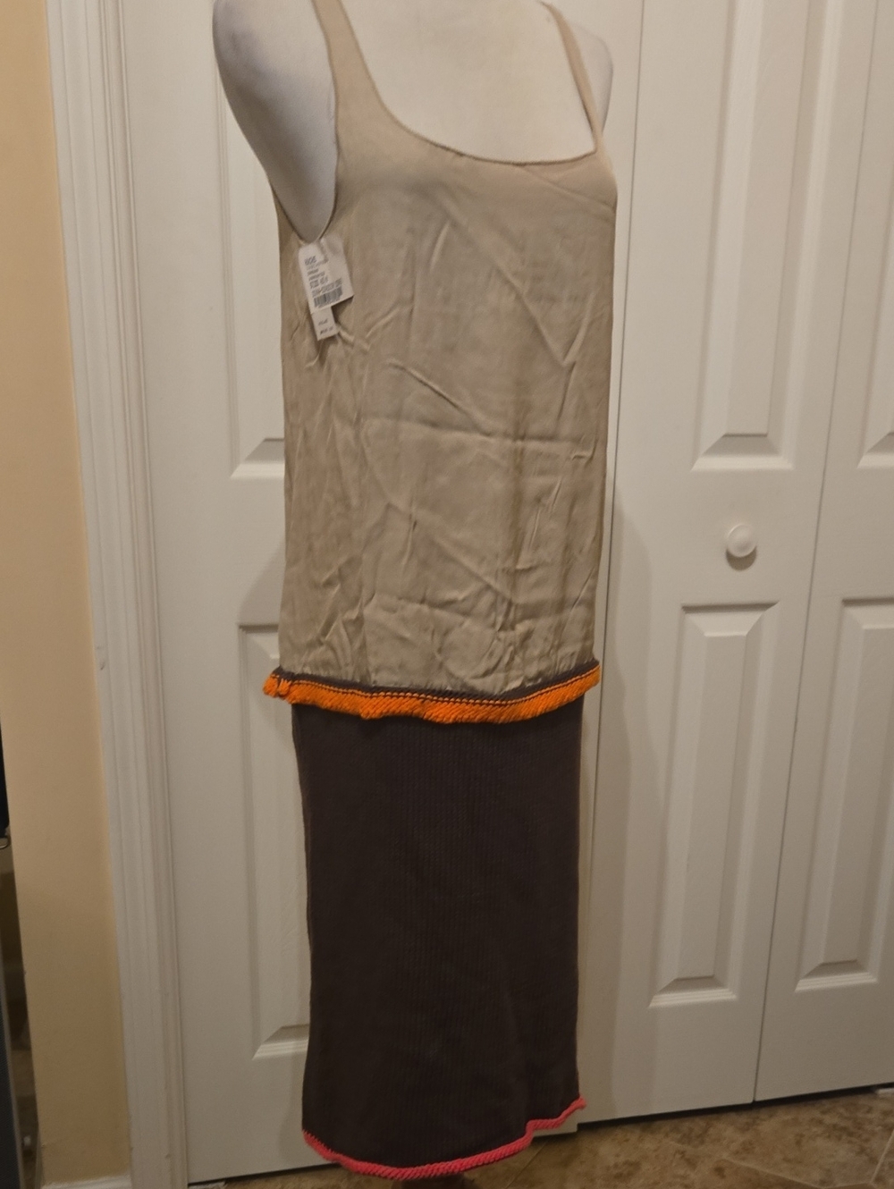 NWT HACHE Beige and Brown Colorblock Midi Skirt with Orange PINK Trim SZ 42/8